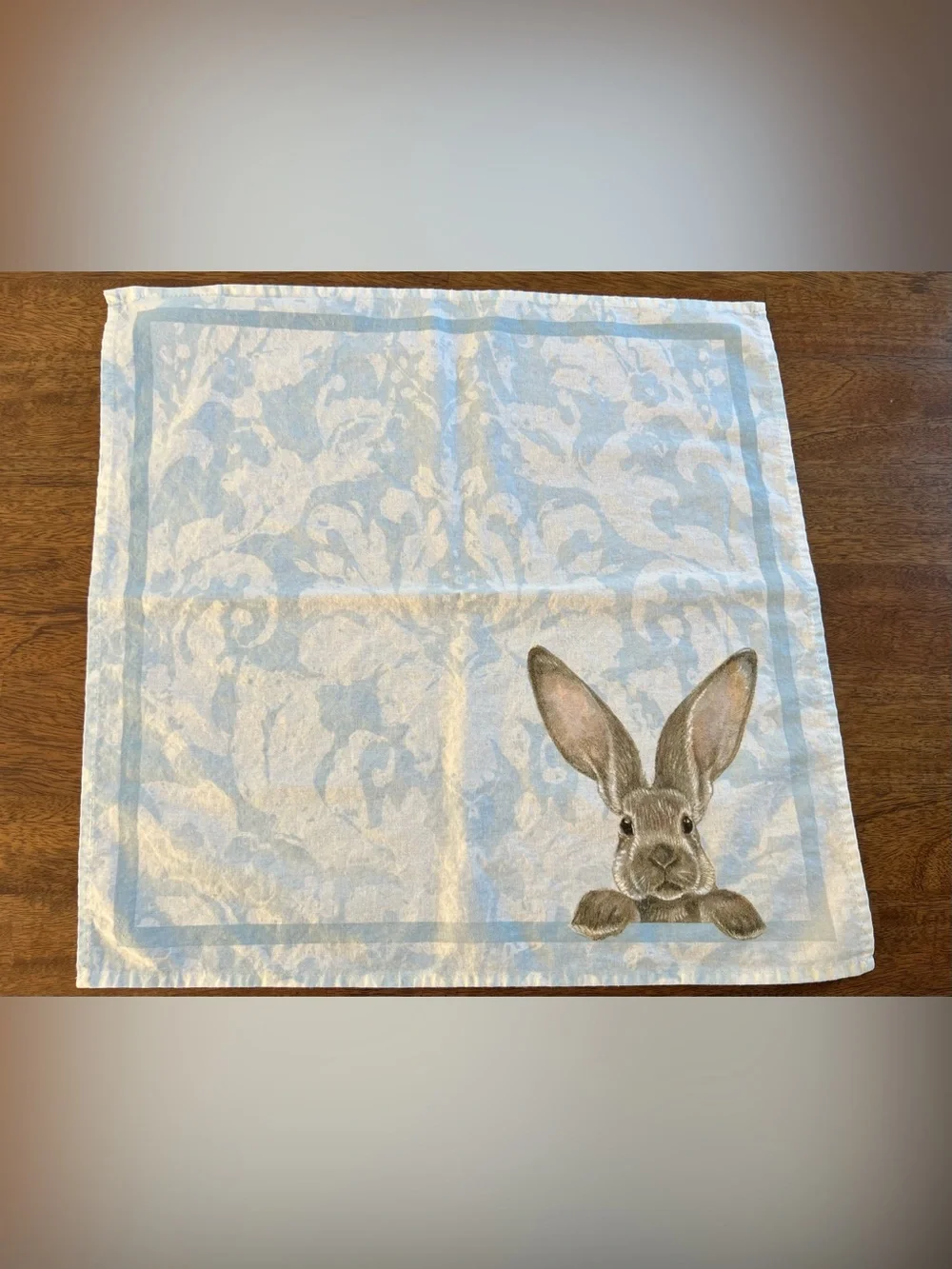 Williams Sonoma Blue and Brown Bunny Cotton Napkin Set 4 pc